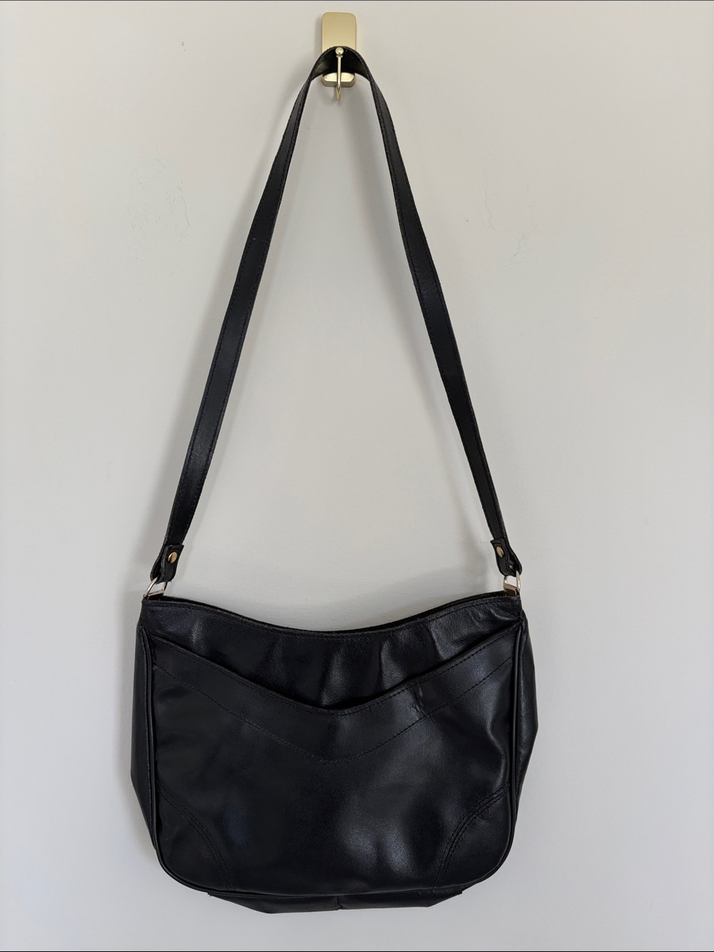 Black Leather Shoulder Bag Made in Brazil